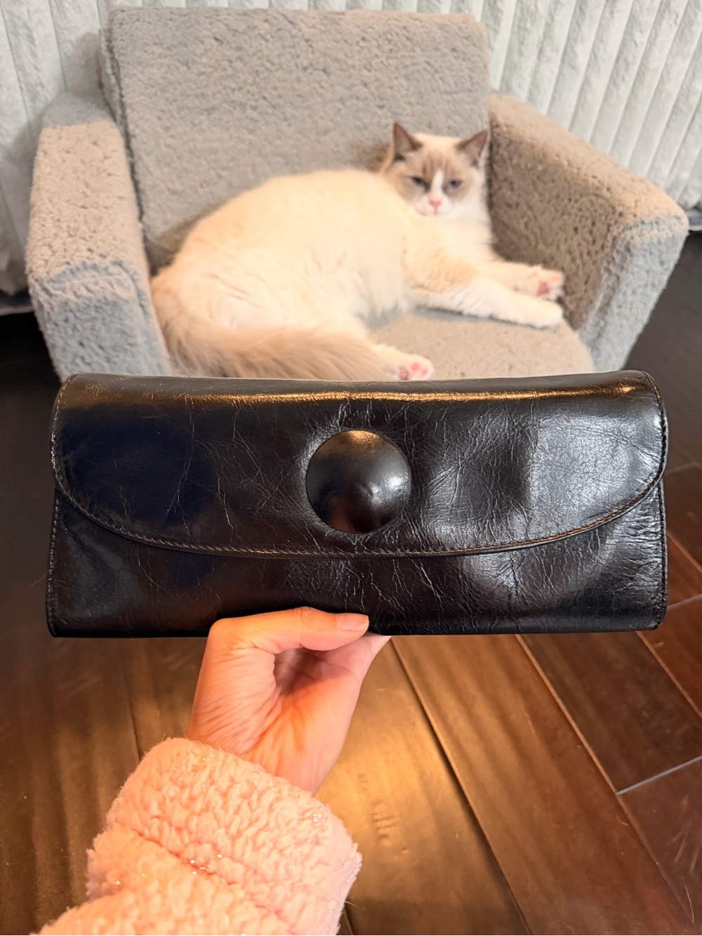 HOBO Black Leather Button-Front Clutch